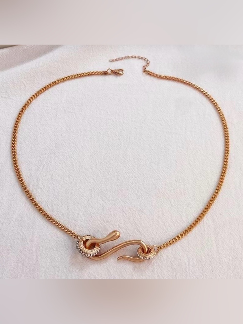 Gold Snake Pendant Necklace with Crystal Accents - Picture 4 of 6